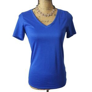 Nike Womens Tee Sz S Blue Royal Fitted  V-Neck Dri-FIT Short Slv Athletic Run